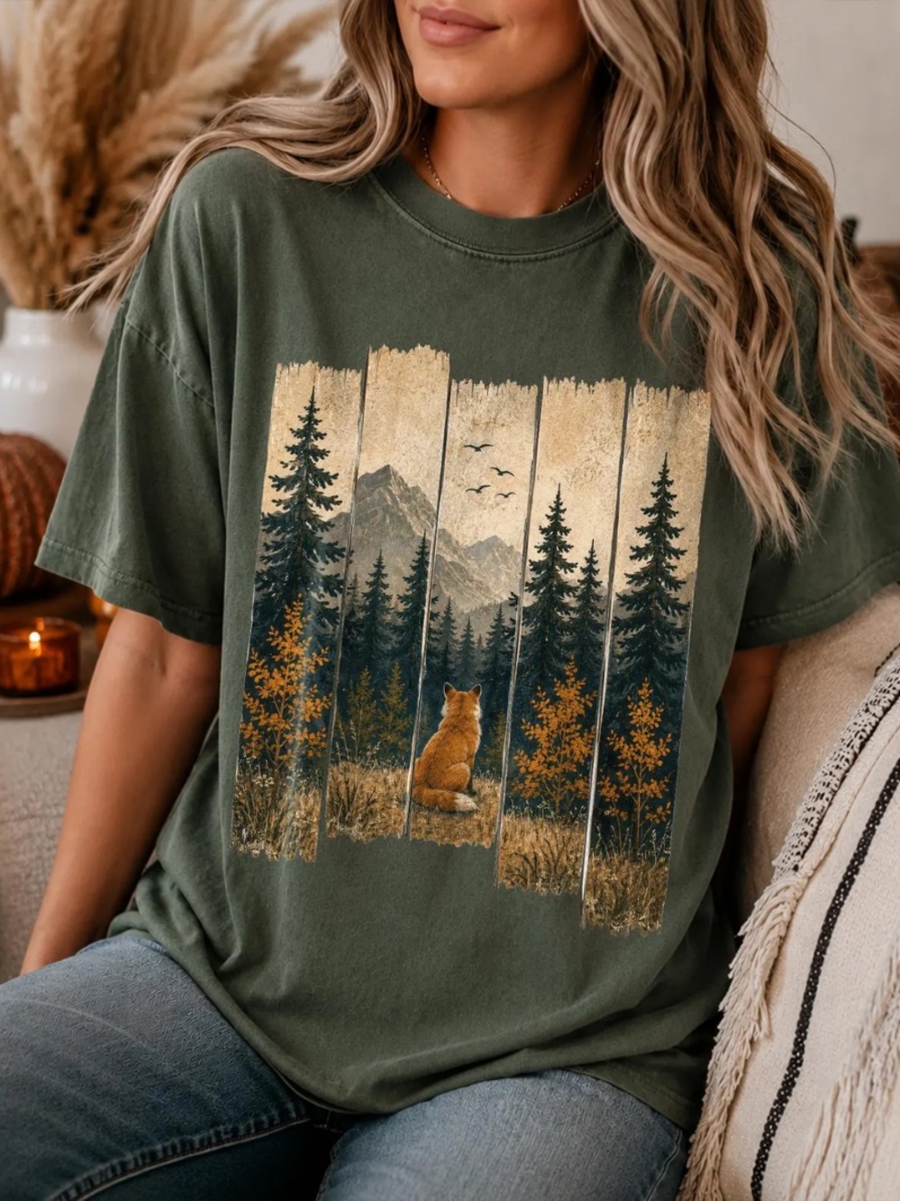 Comfort Colors Moss Green Fox & Forest Graphic Tee